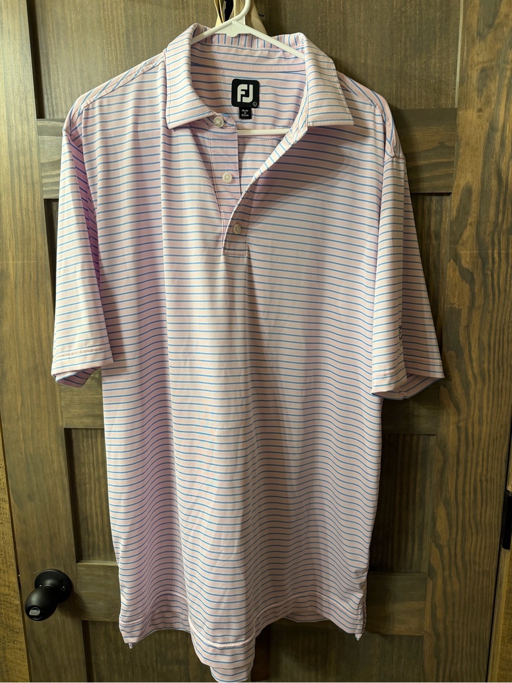 FootJoy Men’s Pink and Light Blue Striped Golf Polo